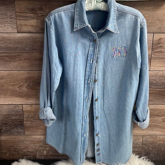 Three River Lady GolfLong Sleeve Button Up  Jean Shirt Jacket , Size L - Picture 2 of 6